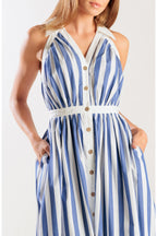Marina Blue Stripe Collared Midi Dress