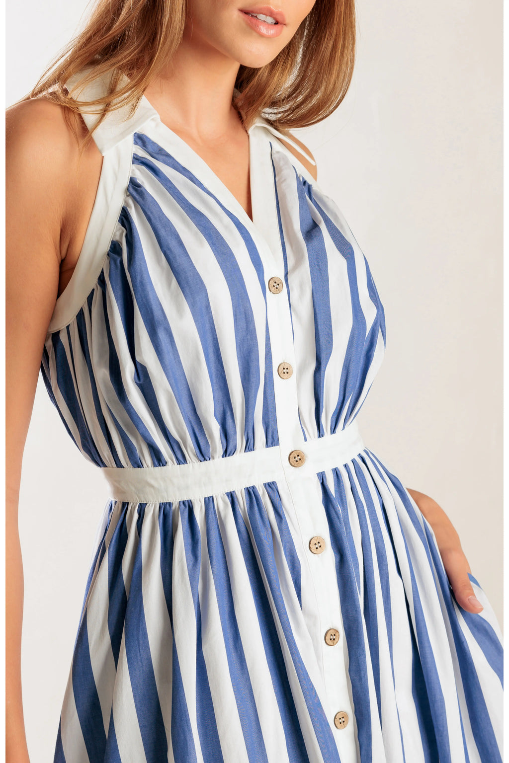 Marina Blue Stripe Collared Midi Dress