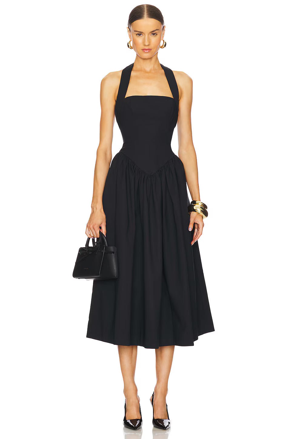 Noir Halter Bodice Midi Dress