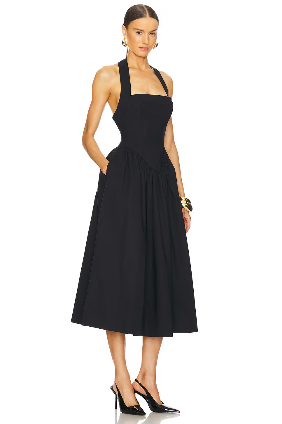 Noir Halter Bodice Midi Dress