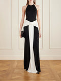 Monochrome Twist-Front Wide-Leg Jumpsuit