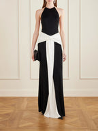 Monochrome Twist-Front Wide-Leg Jumpsuit