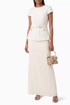 Ivory Textured Belted Top & Maxi Skirt Set