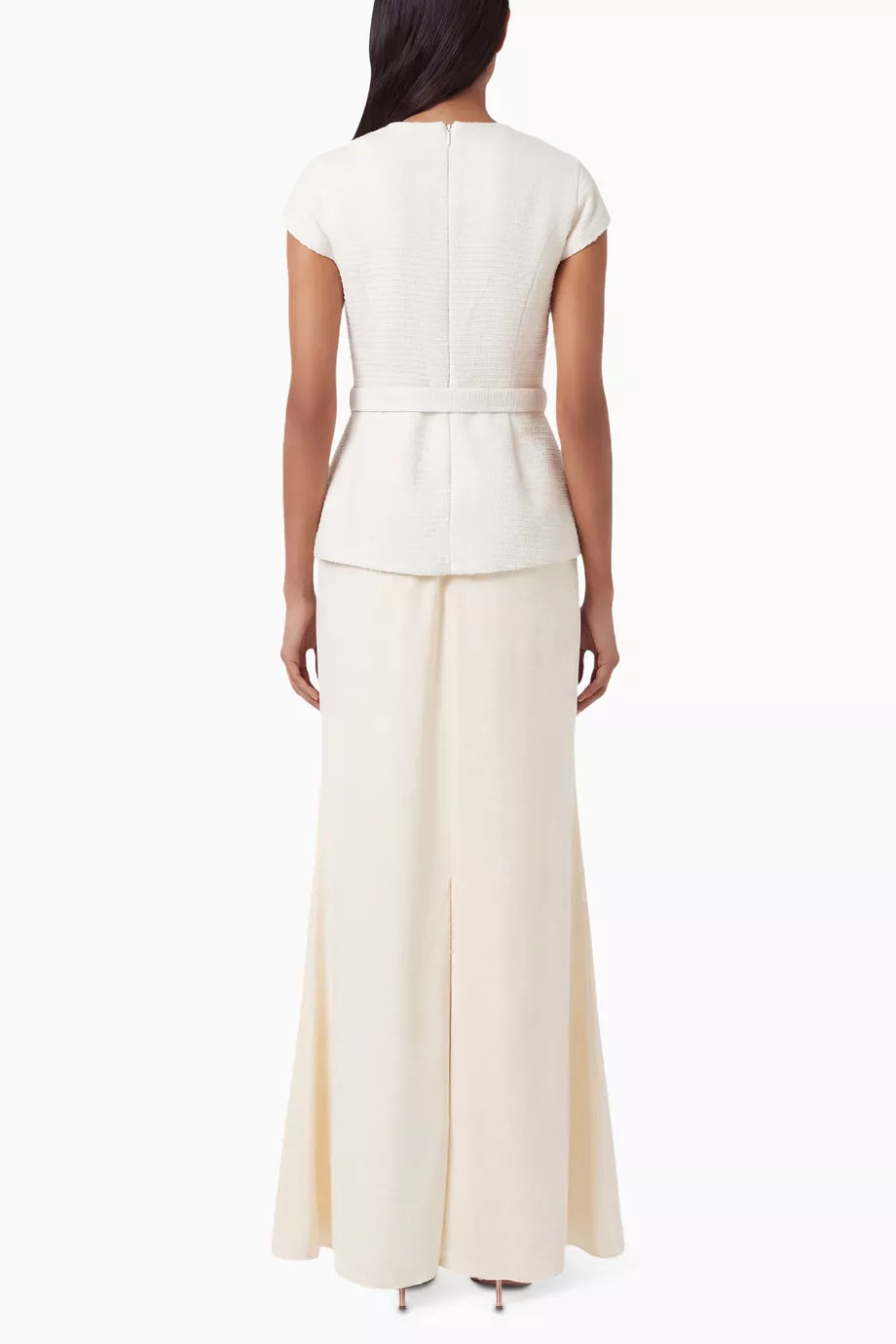 Ivory Textured Belted Top & Maxi Skirt Set