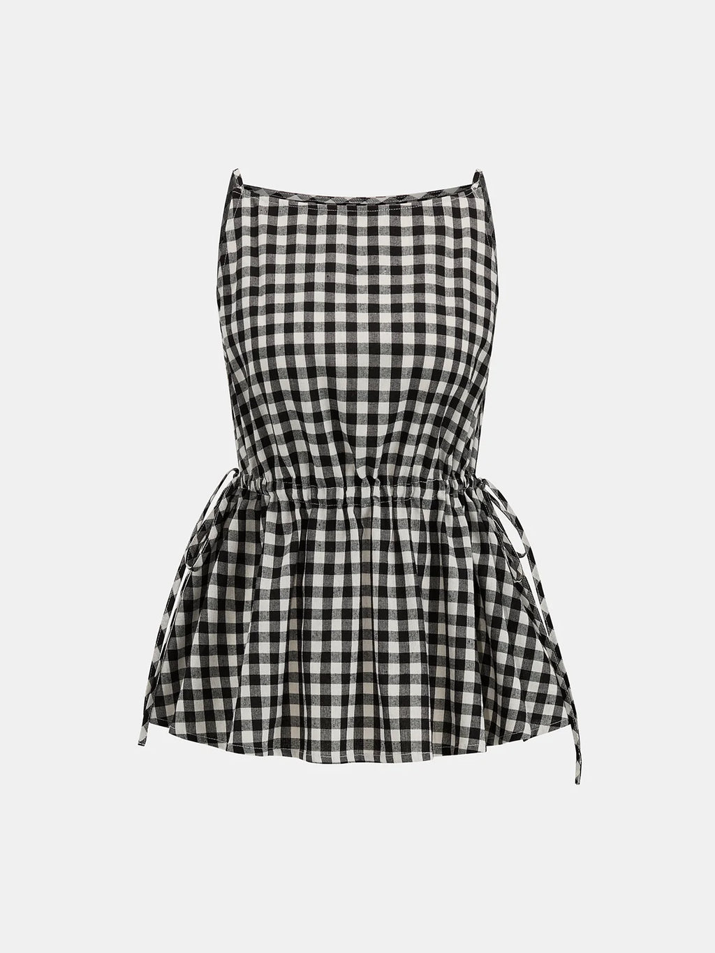 Gingham Drawstring Peplum Top & Shorts Set