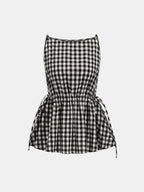Gingham Drawstring Peplum Top & Shorts Set