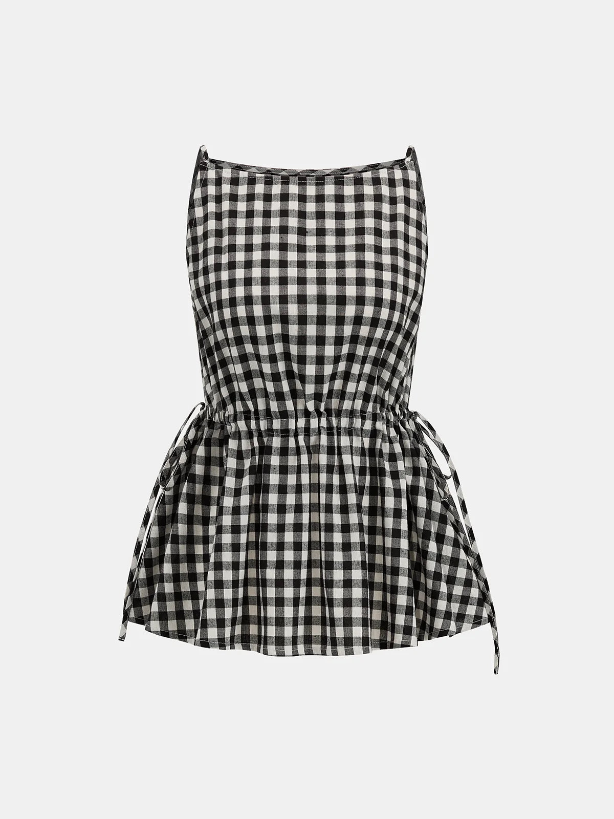 Gingham Drawstring Peplum Top & Shorts Set