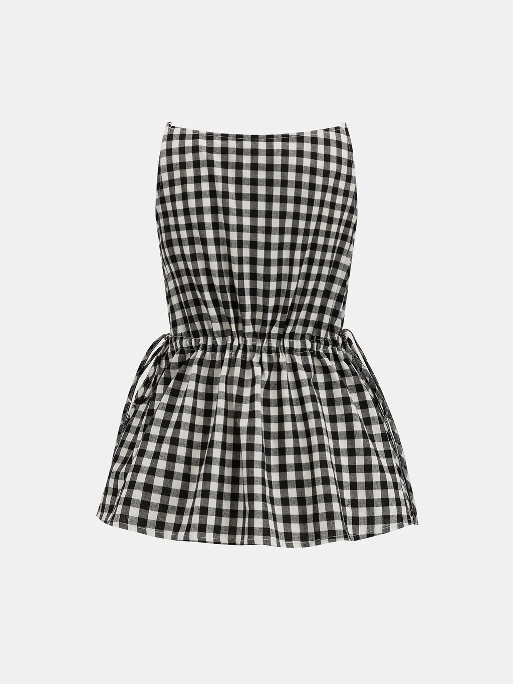 Gingham Drawstring Peplum Top & Shorts Set