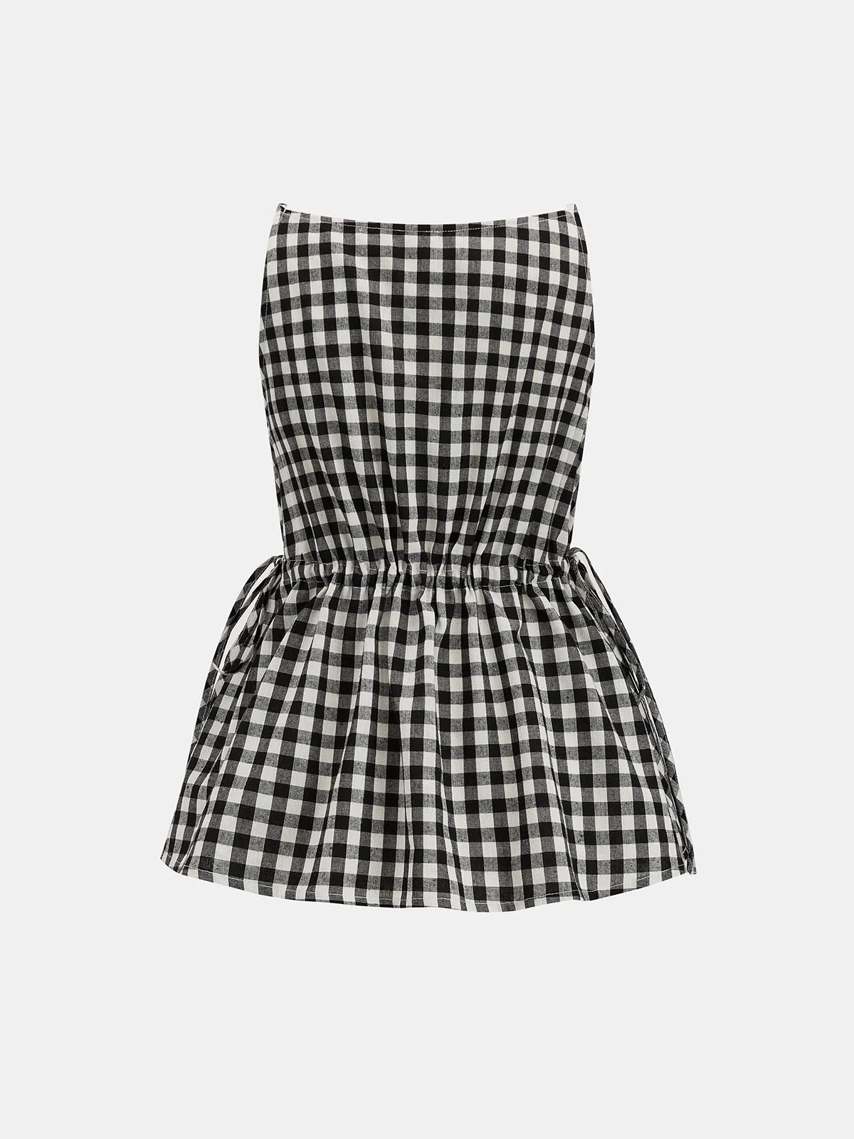 Gingham Drawstring Peplum Top & Shorts Set