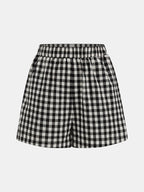 Gingham Drawstring Peplum Top & Shorts Set