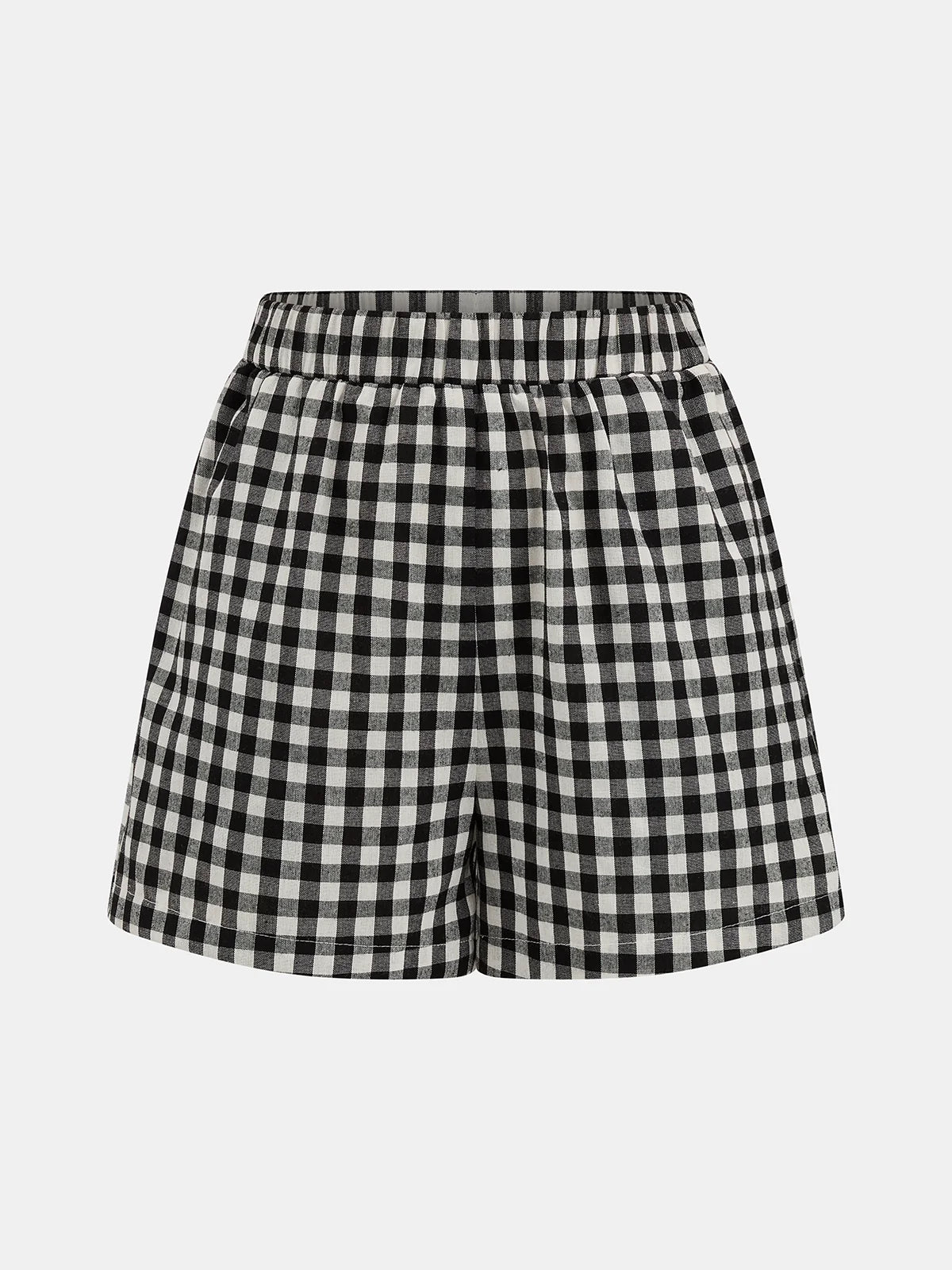 Gingham Drawstring Peplum Top & Shorts Set