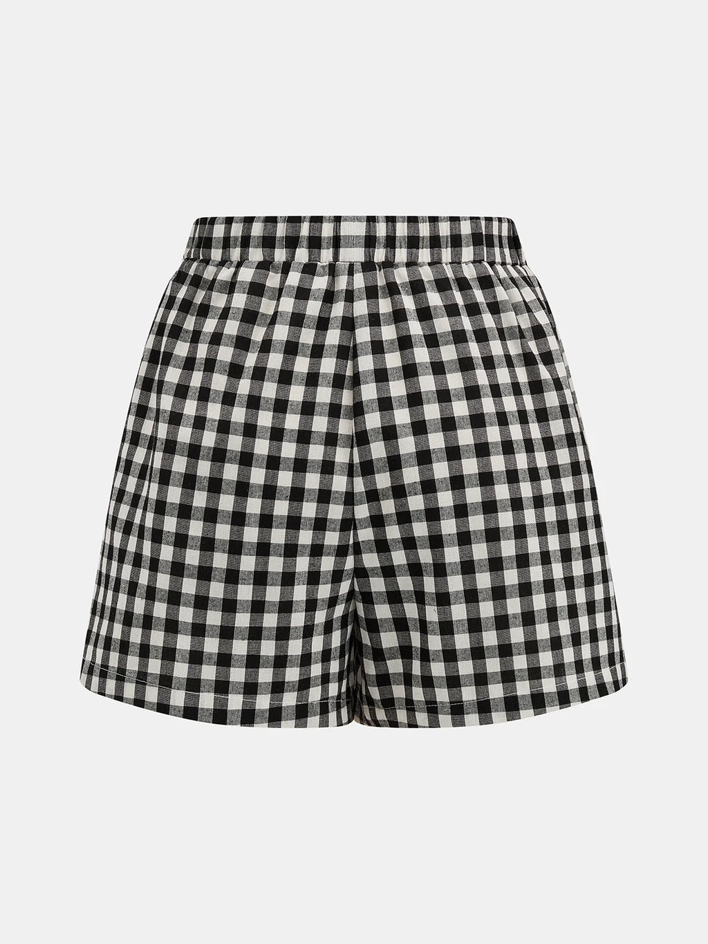Gingham Drawstring Peplum Top & Shorts Set