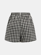 Gingham Drawstring Peplum Top & Shorts Set