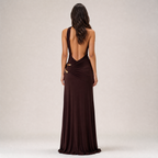 Chocolate Brown Draped Ruched Maxi Dress