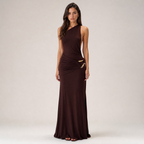 Chocolate Brown Draped Ruched Maxi Dress