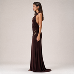 Chocolate Brown Draped Ruched Maxi Dress