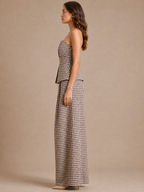 Brown Gingham Strapless Peplum Co-Ord Set