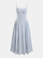 Lace Trim Striped Cotton Cami Maxi Dress