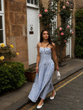 Lace Trim Striped Cotton Cami Maxi Dress