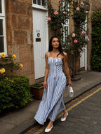 Lace Trim Striped Cotton Cami Maxi Dress