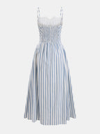 Lace Trim Striped Cotton Cami Maxi Dress