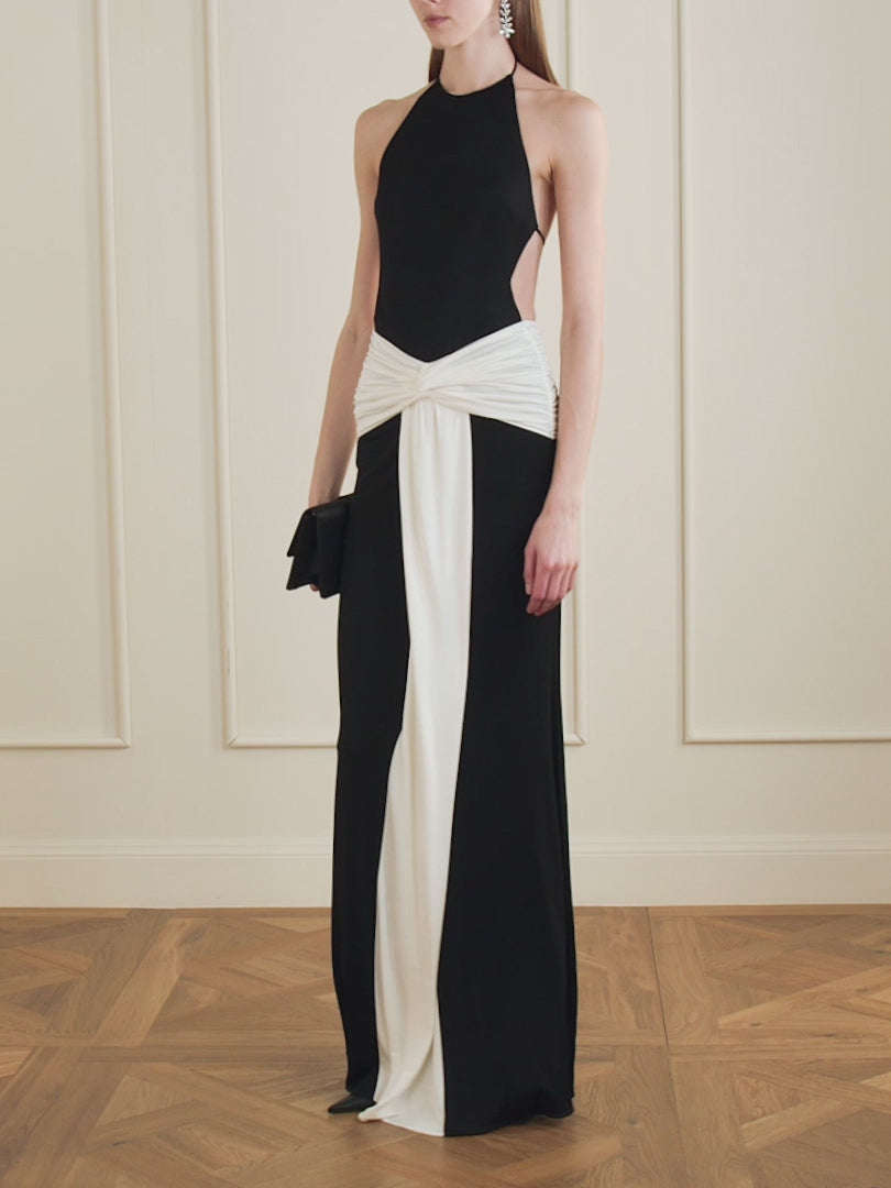Monochrome Twist-Front Wide-Leg Jumpsuit