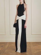 Monochrome Twist-Front Wide-Leg Jumpsuit
