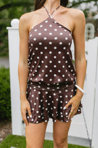 Mocha Polka Dot Halter Mini Dress