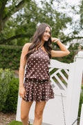 Mocha Polka Dot Halter Mini Dress