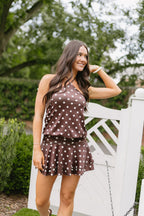 Mocha Polka Dot Halter Mini Dress