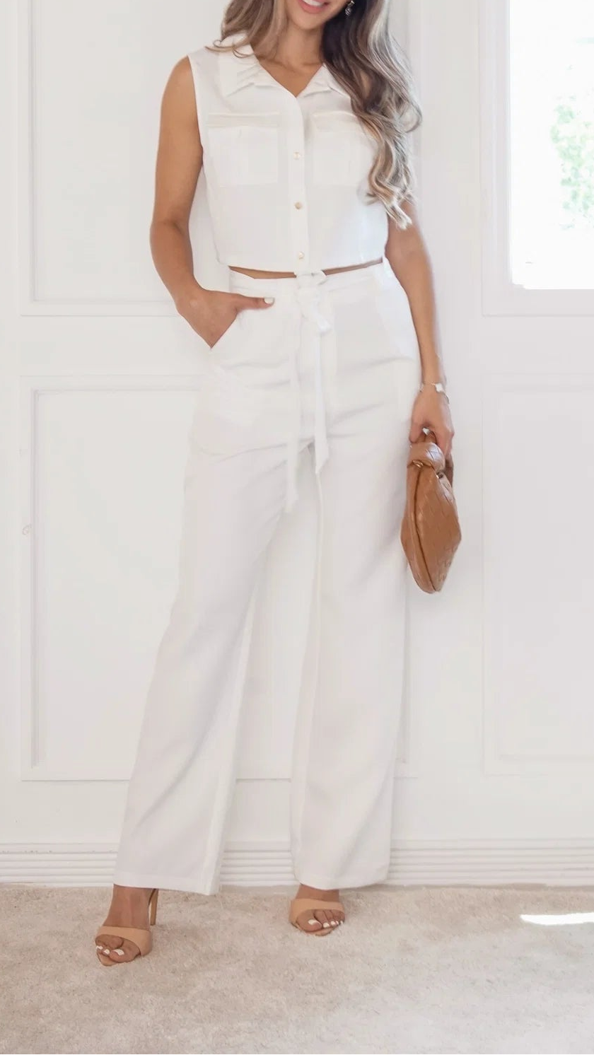 Ivory Relaxed Tie-Waist Co-Ord Set